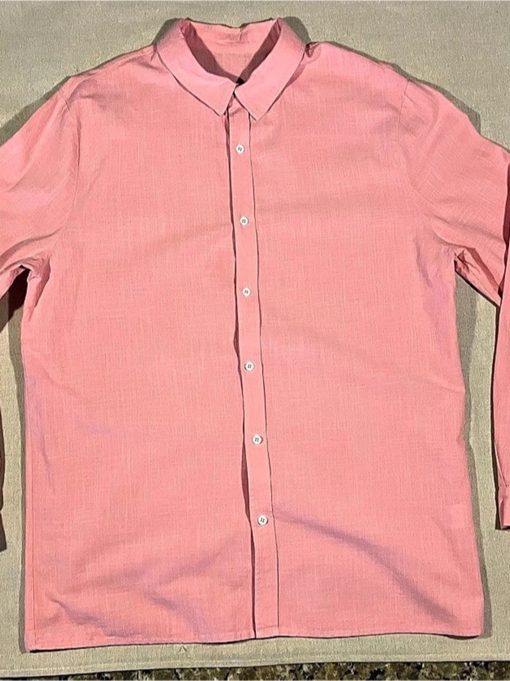 Men’s Shocking Pink Cotton/Linen Blend Long Sleeve Button-Up Shirt – Large